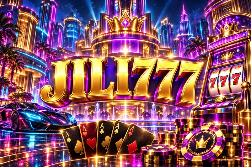Jili777 brand artwork in a gold and jewel casino scene — original concept illustration
