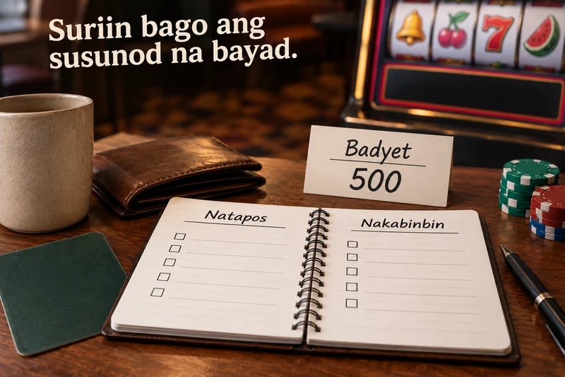 Illustrative casino budget notebook with a budget of 500 and completed versus pending sections